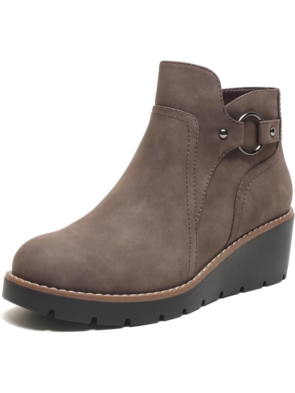 Women's Brown Wedge Ankle Boots Chunky Low Heel Fall Short Booties Side Zipper